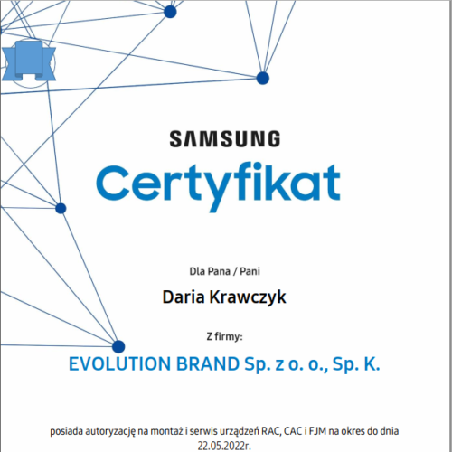 Certyfikat Samsung - Klimatyzacja